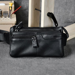 Black Leather Fanny Pack Mens Waist Bag Hip Pack Belt Bag for Men - imessengerbags