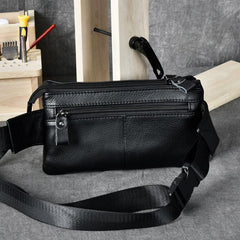 Black Leather Fanny Pack Mens Waist Bag Hip Pack Belt Bag for Men