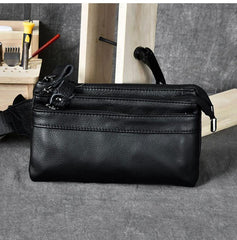 Black Leather Fanny Pack Mens Waist Bag Hip Pack Belt Bag for Men - imessengerbags