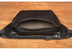 Cool Black Leather Fanny Pack Mens Waist Bag Hip Pack Black Belt Bags Bumbag for Men - imessengerbags