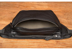 Cool Black Leather Fanny Pack Mens Waist Bag Hip Pack Black Belt Bags Bumbag for Men
