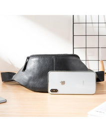 Black Mens Leather Fanny Packs Sling Bag Waist Bag Hip Pack Belt Bag Chest Bag for Men - imessengerbags