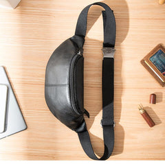 Black Mens Leather Fanny Packs Sling Bag Waist Bag Hip Pack Belt Bag Chest Bag for Men - imessengerbags