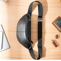 Black Mens Leather Fanny Packs Sling Bag Waist Bag Hip Pack Belt Bag Chest Bag for Men