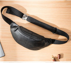 Black Mens Leather Fanny Packs Sling Bag Waist Bag Hip Pack Belt Bag Chest Bag for Men - imessengerbags