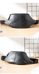 Black Mens Leather Fanny Packs Sling Bag Waist Bag Hip Pack Belt Bag Chest Bag for Men - imessengerbags
