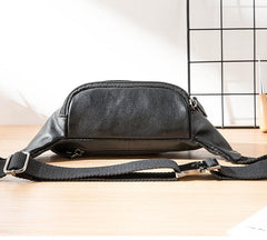 Black Mens Leather Fanny Packs Sling Bag Waist Bag Hip Pack Belt Bag Chest Bag for Men - imessengerbags