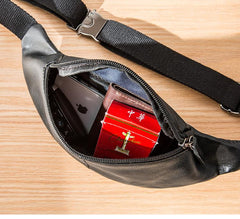 Black Mens Leather Fanny Packs Sling Bag Waist Bag Hip Pack Belt Bag Chest Bag for Men - imessengerbags