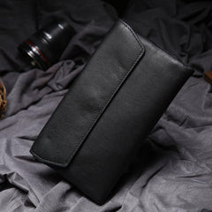 Black Leather Long Wallet for Men Bifold Long Wallet - imessengerbags