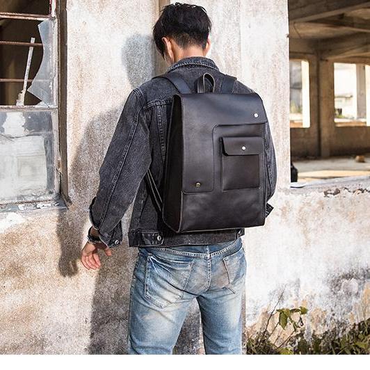 black leather backpack square Leather Mens Backpack Dark Brown Leather Backpack For College 15'' Leather Laptop Backpack