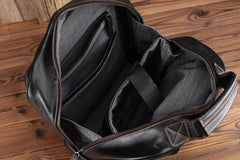 Black Leather Men's 15 inches Computer Backpack Travel Backpack Black Large College Backpack For Men - imessengerbags