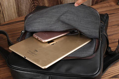 Black Leather Men's 15 inches Computer Backpack Travel Backpack Black Large College Backpack For Men - imessengerbags