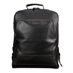 Black Leather Men's 15 inches Computer Backpack Travel Backpack Black Large College Backpack For Men - imessengerbags