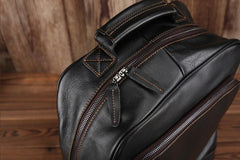 Black Leather Men's 15 inches Computer Backpack Travel Backpack Black Large College Backpack For Men - imessengerbags