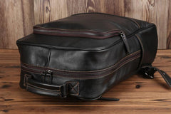 Black Leather Men's 15 inches Computer Backpack Travel Backpack Black Large College Backpack For Men - imessengerbags