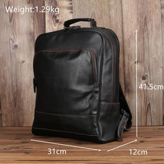 Black Leather Men's 15 inches Computer Backpack Travel Backpack Black Large College Backpack For Men - imessengerbags