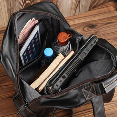 Black Leather Men's 15 inches Computer Backpack Travel Backpack Black Large College Backpack For Men - imessengerbags