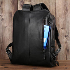 Black Leather Men's 15 inches Computer Backpack Travel Backpack Black Large College Backpack For Men - imessengerbags