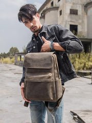 Black Leather Men's 15 inches Large Computer Backpack Gray Large Travel Backpack Black Large College Backpack For Men - imessengerbags