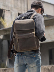 Black Leather Men's 15 inches Large Computer Backpack Gray Large Travel Backpack Black Large College Backpack For Men - imessengerbags