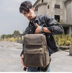 Black Leather Men's 15 inches Large Computer Backpack Gray Large Travel Backpack Black Large College Backpack For Men - imessengerbags