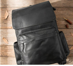 Black Leather Men's 15 inches Large Computer Backpack Gray Large Travel Backpack Black Large College Backpack For Men - imessengerbags