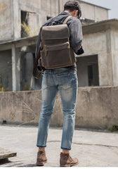 Black Leather Men's 15 inches Large Computer Backpack Gray Large Travel Backpack Black Large College Backpack For Men - imessengerbags
