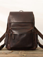 Black Leather Men's 15 inches Large Computer Backpack Gray Large Travel Backpack Black Large College Backpack For Men - imessengerbags