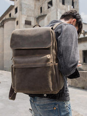 Black Leather Men's 15 inches Large Computer Backpack Gray Large Travel Backpack Black Large College Backpack For Men - imessengerbags
