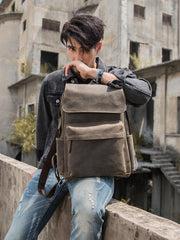 Black Leather Men's 15 inches Large Computer Backpack Gray Large Travel Backpack Black Large College Backpack For Men - imessengerbags