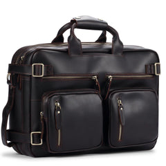 Black Coffee Leather Men's 15 inches Large Briefcase Computer Backpack Black Large Travel Backpack Black Large College Backpack For Men - imessengerbags