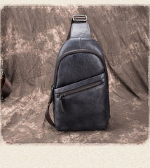 Gray Leather Men's Sling Bag 8 inches Brown Chest Bag One Shoulder Backpack For Men