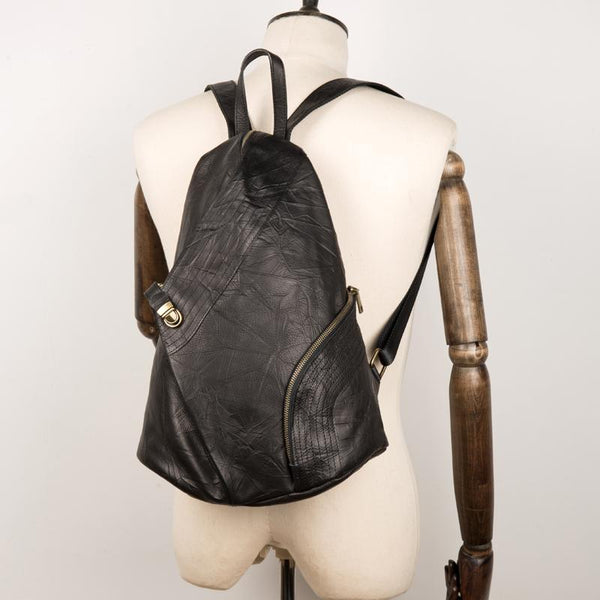 Cool Black Leather Mens Sling Bags Crossbody Pack Black Backpack Sling Pack Chest Bags for men - imessengerbags