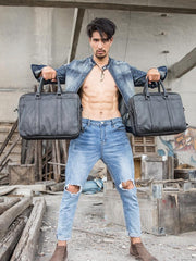 Black Leather Mens 14 inches Briefcase Work Bag Laptop Bag Business Bag for Men - imessengerbags