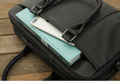 Black Leather Mens 14 inches Briefcase Work Bag Laptop Bag Business Bag for Men