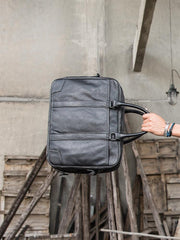 Black Leather Mens 14 inches Briefcase Work Bag Laptop Bag Business Bag for Men - imessengerbags
