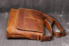 Brown Leather Mens 12 inches Large Laptop Side Bag Courier Bag Messenger Bag Postman Bag For Men