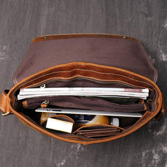 Brown Leather Mens 12 inches Large Laptop Side Bag Courier Bag Messenger Bag Postman Bag For Men