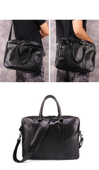 Black Leather Mens 15.6 inches Laptop Work Bag Handbag Briefcase Black Shoulder Bag Business Bags For Men