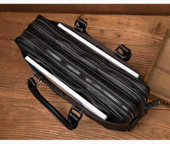 Black Leather Mens 15 inches Briefcase Laptop Side Bag Business Bags Work Bags for Men - imessengerbags