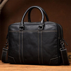 Black Leather Mens 15 inches Briefcase Laptop Side Bag Business Bags Work Bags for Men - imessengerbags