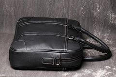 Black Leather Mens 15 inches Large Laptop Work Bag Handbag Briefcase Shoulder Bags Business Bags For Men - imessengerbags