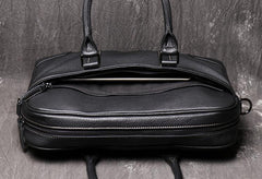 Black Leather Mens 15 inches Large Laptop Work Bag Handbag Briefcase Shoulder Bags Business Bags For Men - imessengerbags