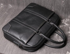 Black Leather Mens 15 inches Large Laptop Work Bag Handbag Briefcase Shoulder Bags Business Bags For Men - imessengerbags
