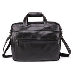Black Leather Mens 15 inches Large Laptop Work Bag Handbag Briefcase Shoulder Bags Business Bags For Men - imessengerbags