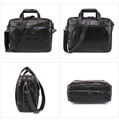 Black Leather Mens 15 inches Large Laptop Work Bag Handbag Briefcase Shoulder Bags Business Bags For Men - imessengerbags