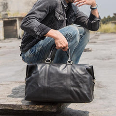 best duffle bag for travelling​ Black Luggage And Duffle Bags Black Leather Mens 16