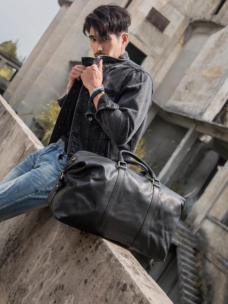 weekender leather duffle bag mens