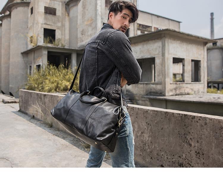 Black Leather Duffle Bag Mens