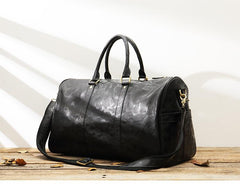 Fashion Black Leather Mens 16 inches Weekender Bag Black Side Bag Travel Shoulder Bags Duffle Bags for men - imessengerbags